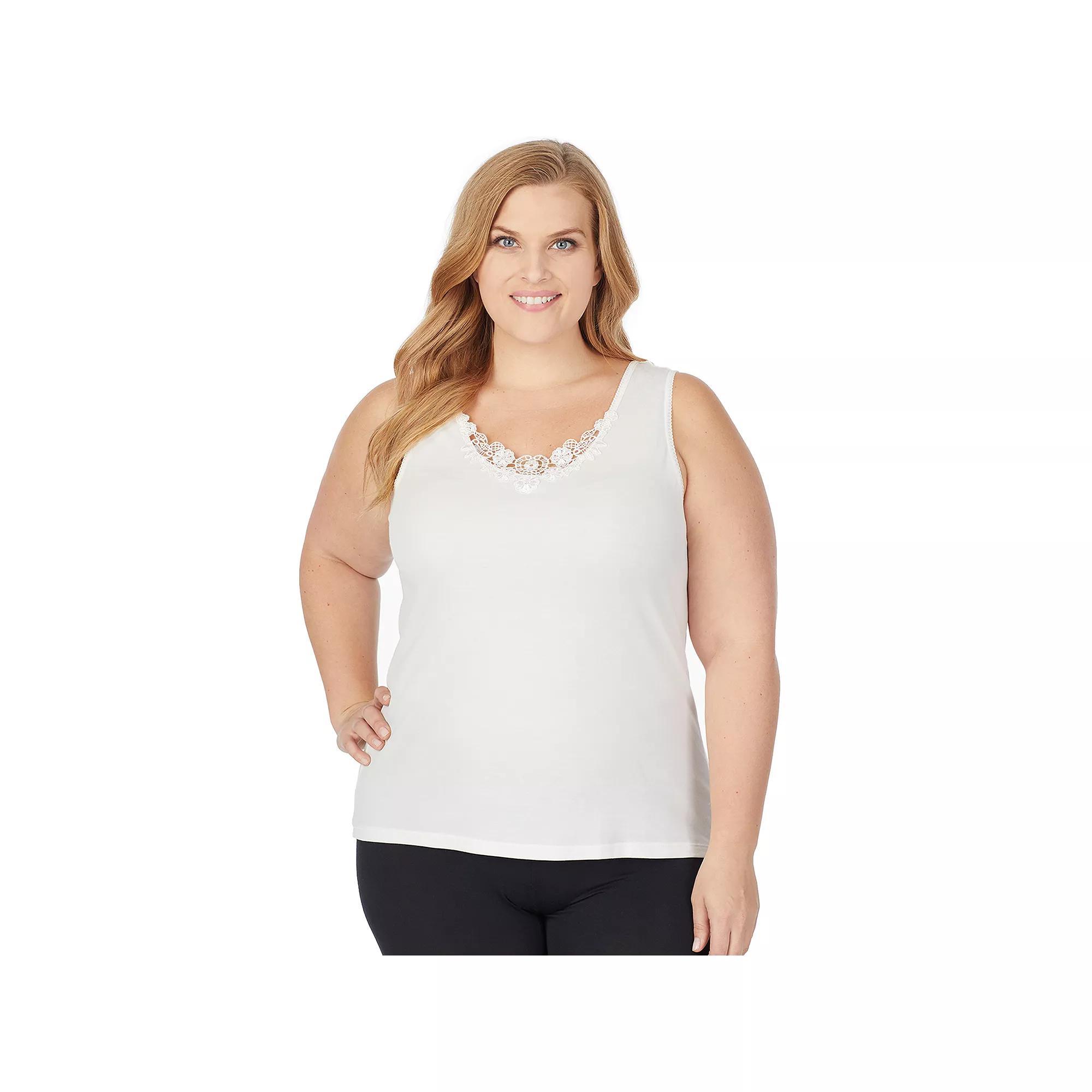 Plus Size Cuddl Duds® SofTech Venice Lace-Trim Tank Top, Women's, Size: 1XL, Ink Product Image