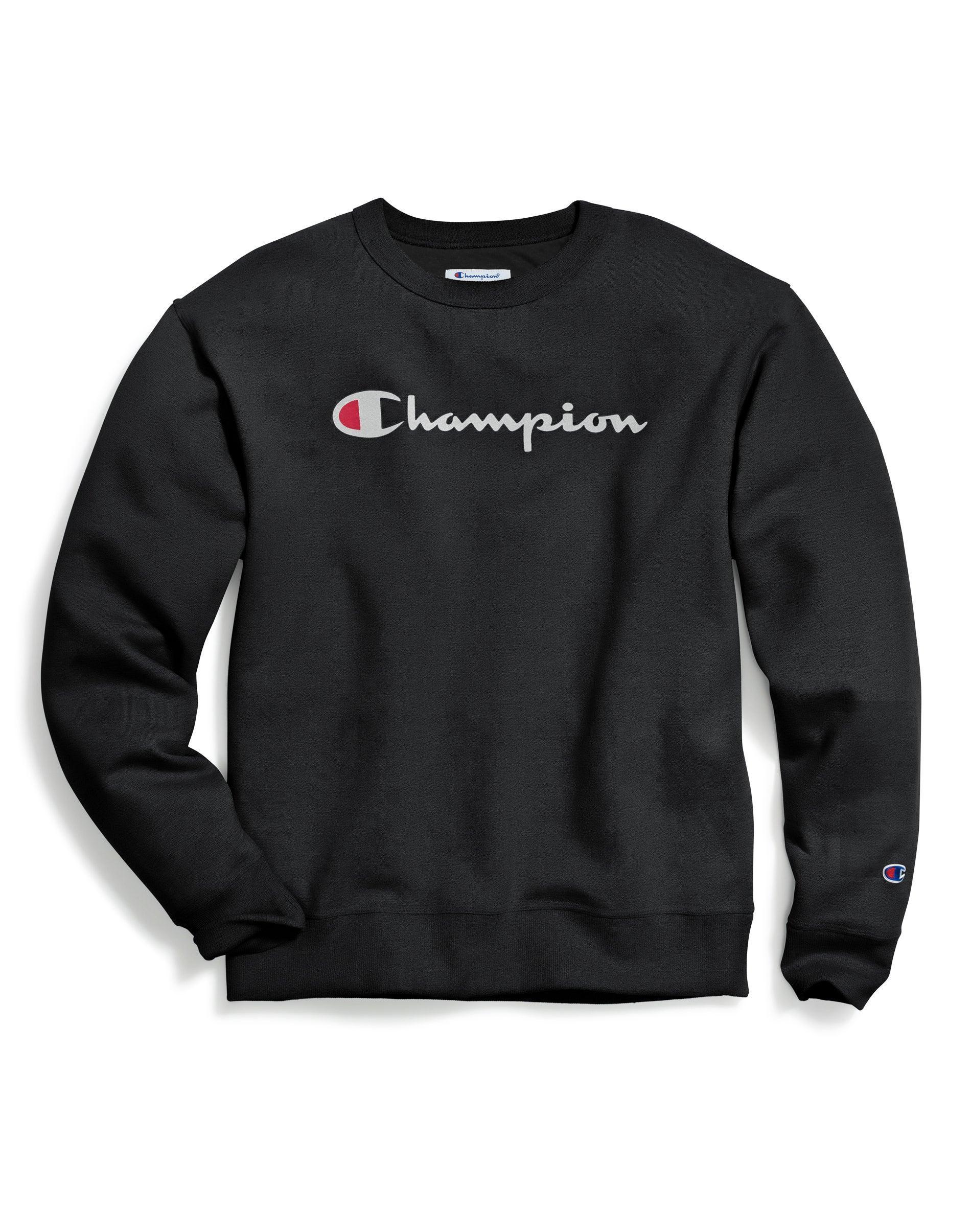 Mens Champion Powerblend Crewneck Sweatshirt, Classic Script White 2XL Product Image