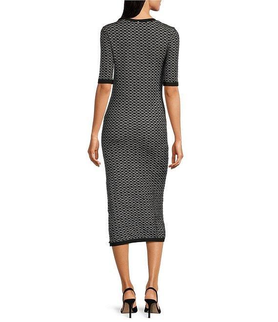 BOSS by Hugo Boss Etanah Monochrome Honeycomb Knit Round Neck 3/4 Sleeve Dress Product Image