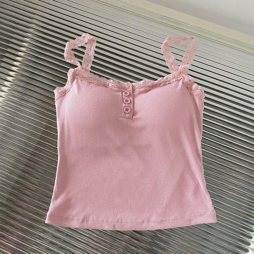 Henley Plain Lace Trim Padded Camisole Product Image