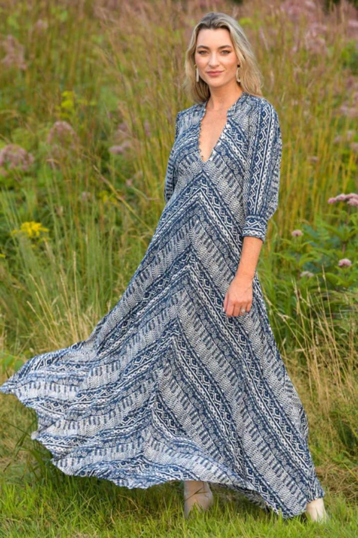 Daphne Dress - Indigo Aztec Product Image