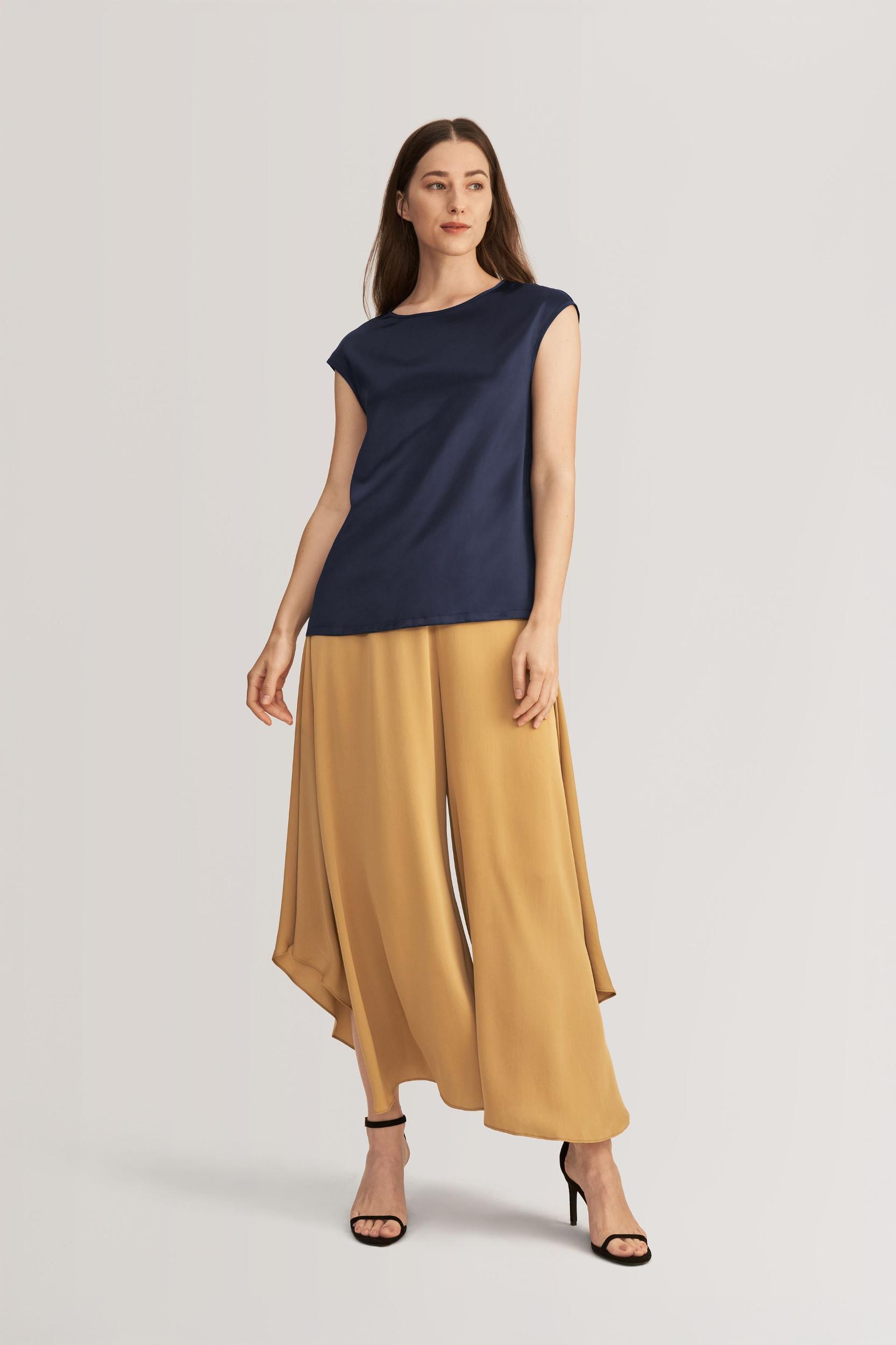 Basic Cap Sleeves Silk Tee Product Image