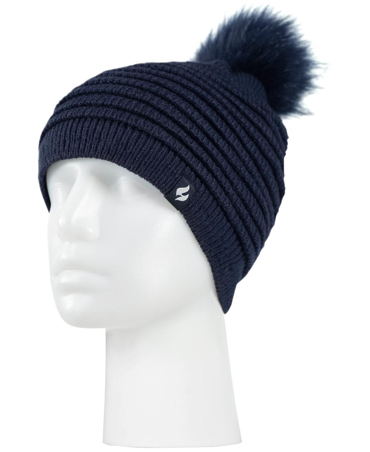 Women's Heat Holders Heatweaver Rib Knit Pom Pom Hat, Blue Product Image