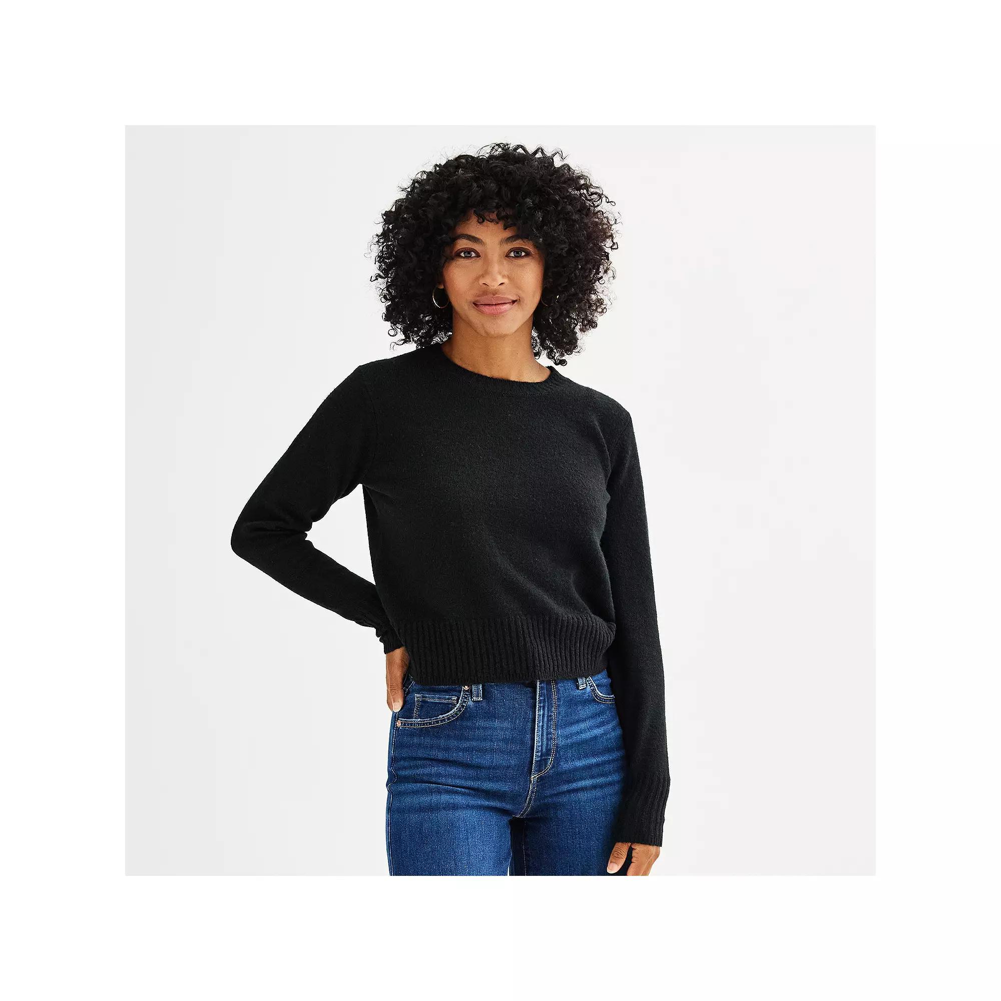 Women's Sonoma Goods For Life® Crewneck Sweater, Size: Small, Pitch Black Product Image