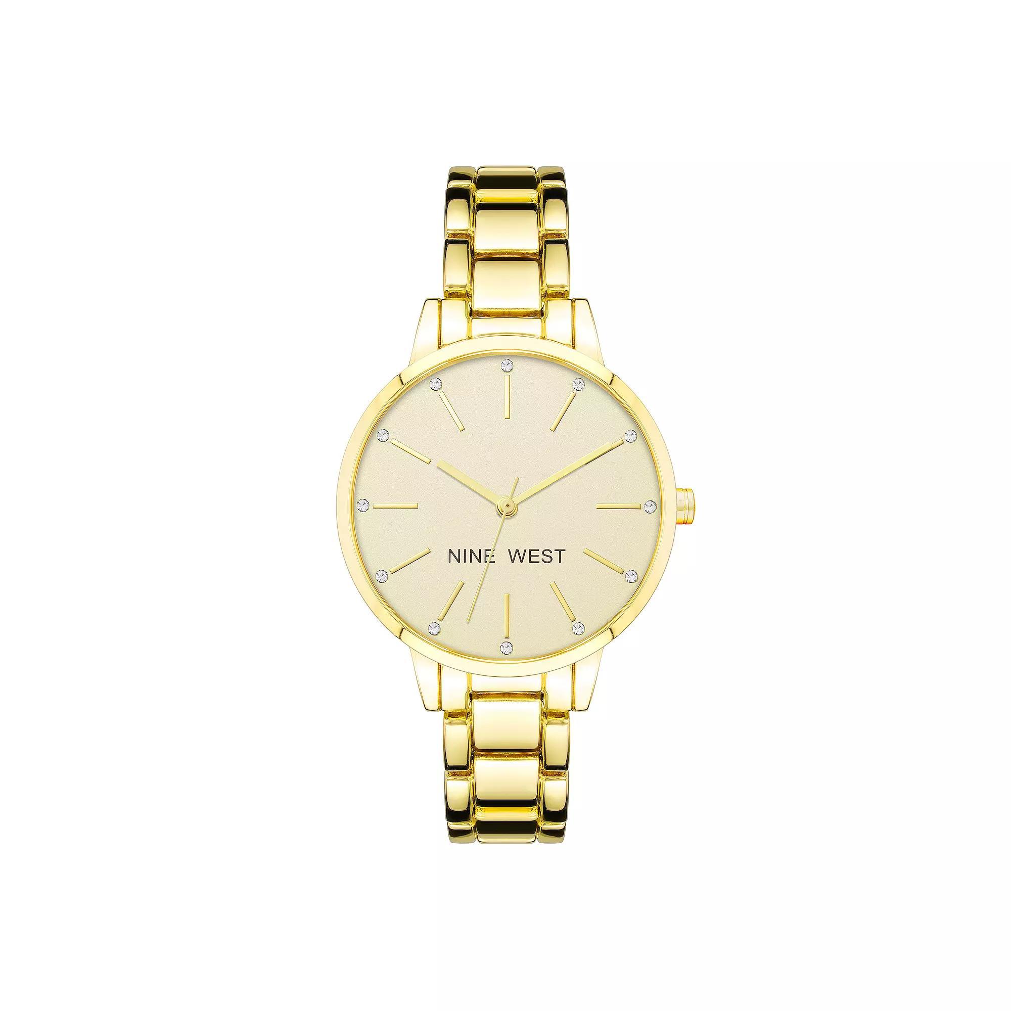 Nine West Women's Gold-Tone Bracelet Watch with Crystal Accents, Size: Medium, Gold Tone Beige Product Image