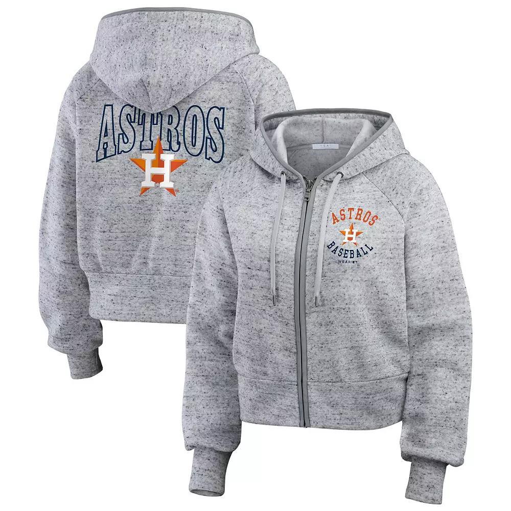 Women's WEAR by Erin Andrews  Heather Gray Houston Astros Speckled Fleece Cropped Full-Zip Hoodie, Size: Small, Grey Product Image