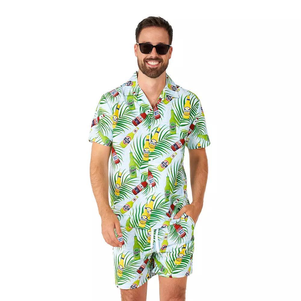 Mens Suitmeister Tropical Beers Slim Fit Short Sleeve Button Down Shirt & Shorts Set Product Image