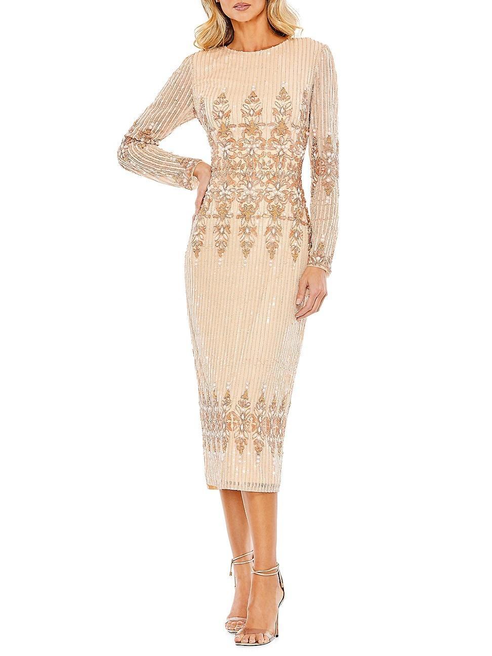 Womens Embellished Long-Sleeve Column Dress Product Image