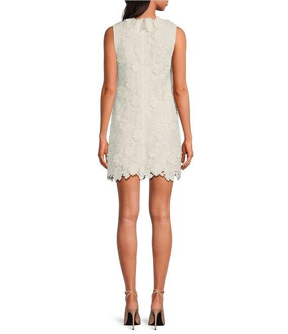 Trina Turk Lovelee 3D Floral Lace V-Neck Sleeveless Scallop Hem Sheath Mini Dress Product Image