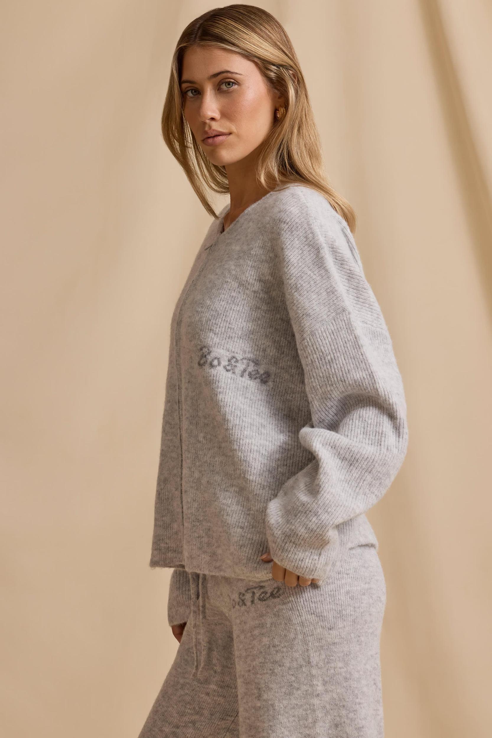 Oversized Zip-Up Cardigan in Ice Marl Product Image