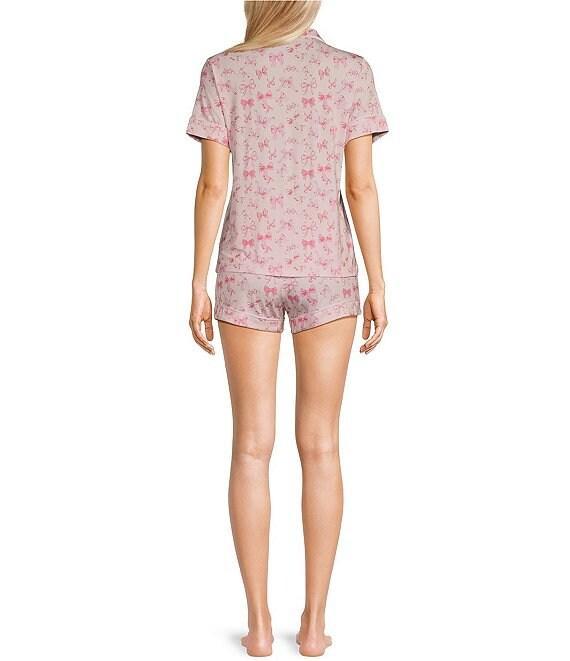 KatieJNYC Short Sleeve Button Front Multi Bow Print Lynn Lounge Short Set Product Image