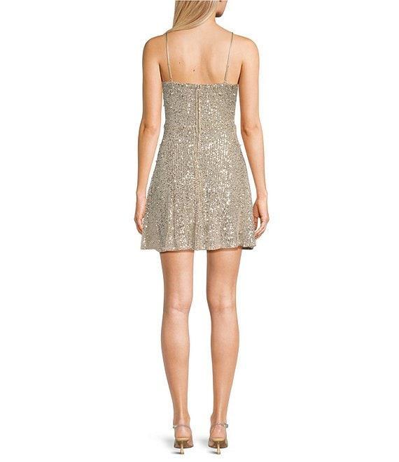 City Vibe Spaghetti Strap Sequin & Pearls Skater Skirt Dress Product Image