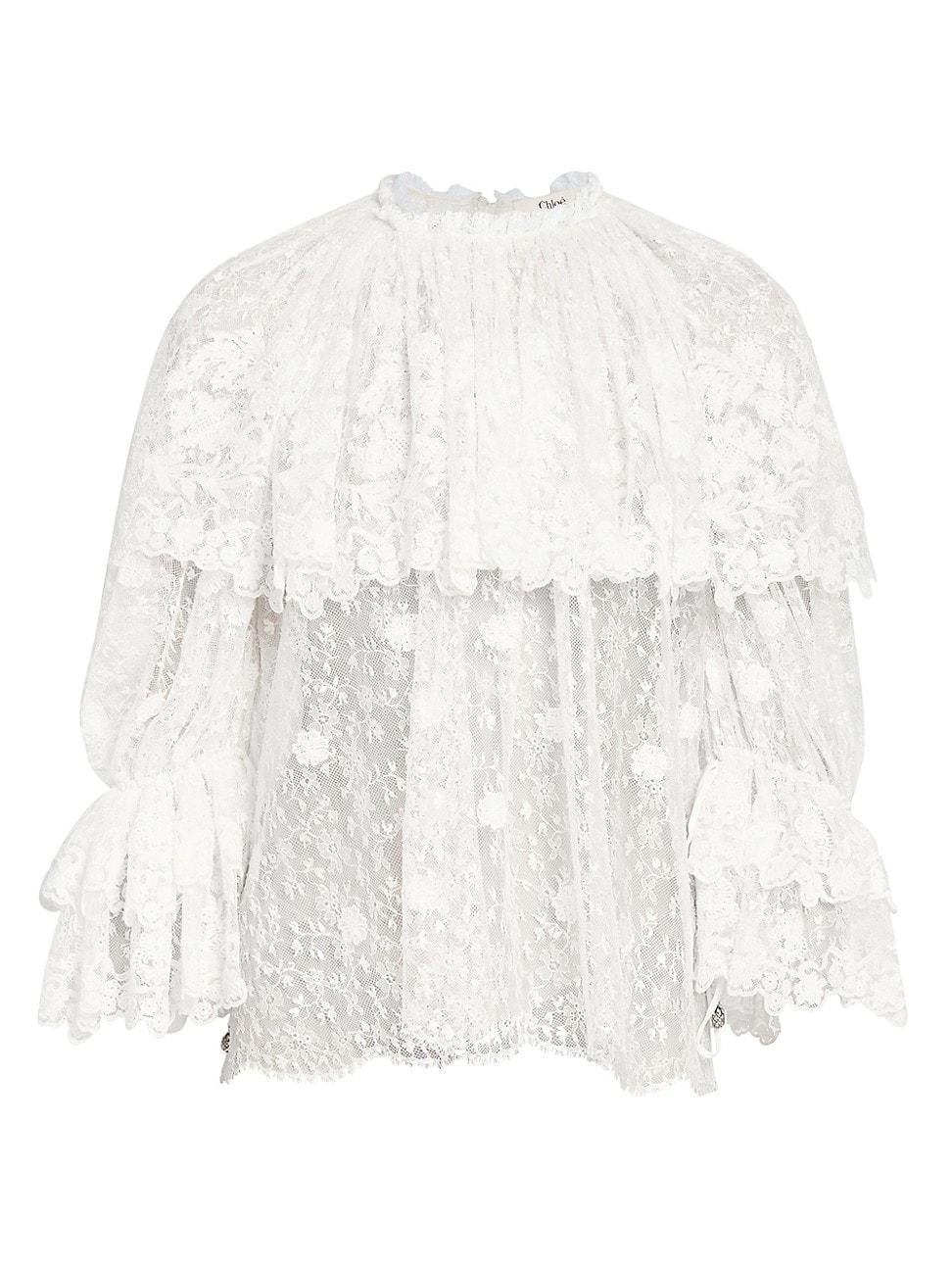 Womens Draped Sheer Lace Top Product Image