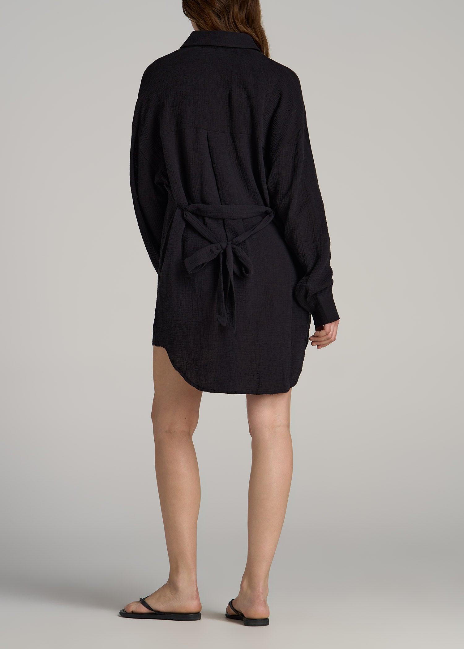 Gauze Shirt Dress for Tall Women in Black Product Image