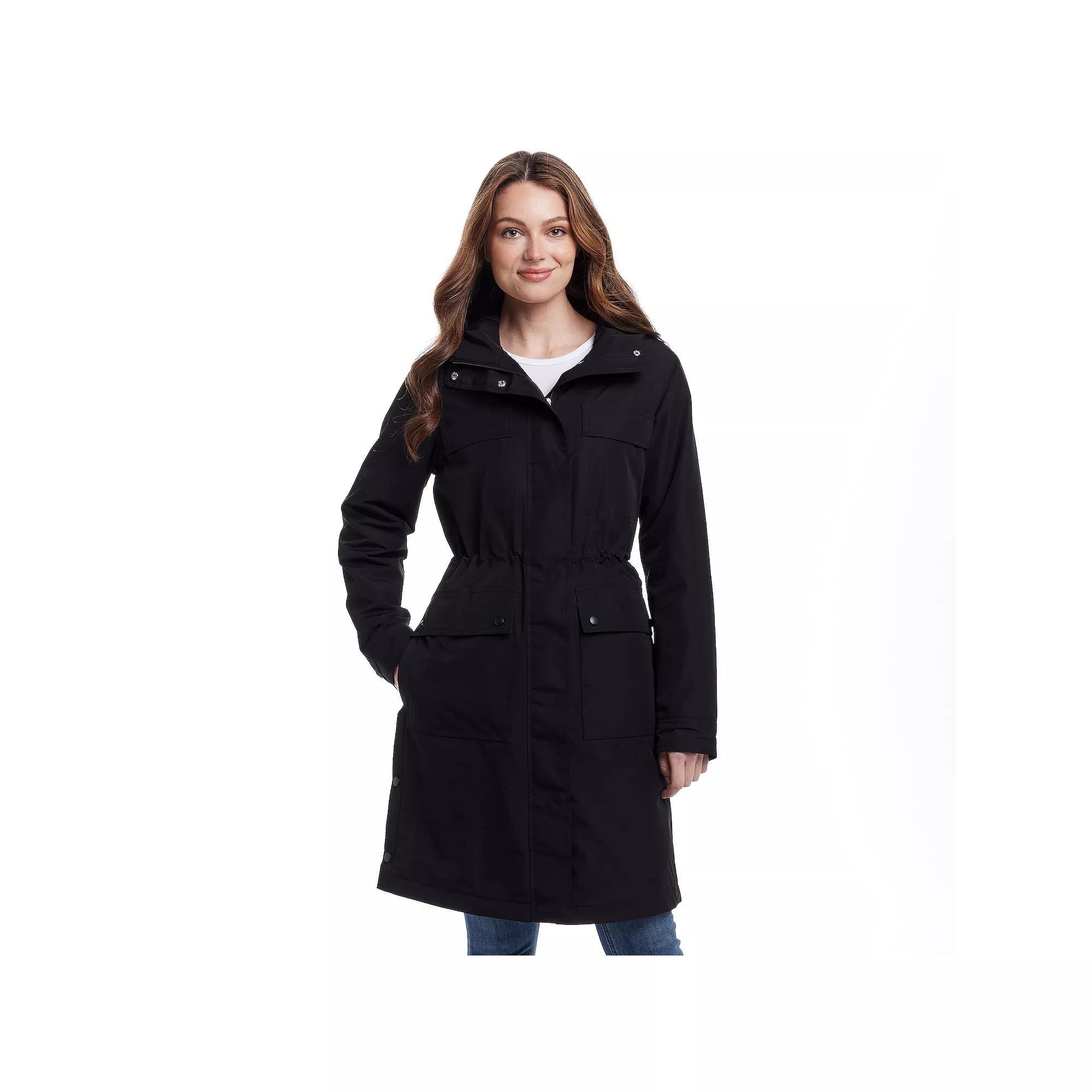 Women's Weathercast Utilitarian Hooded Rain Anorak Jacket, Size: XL, Black Product Image