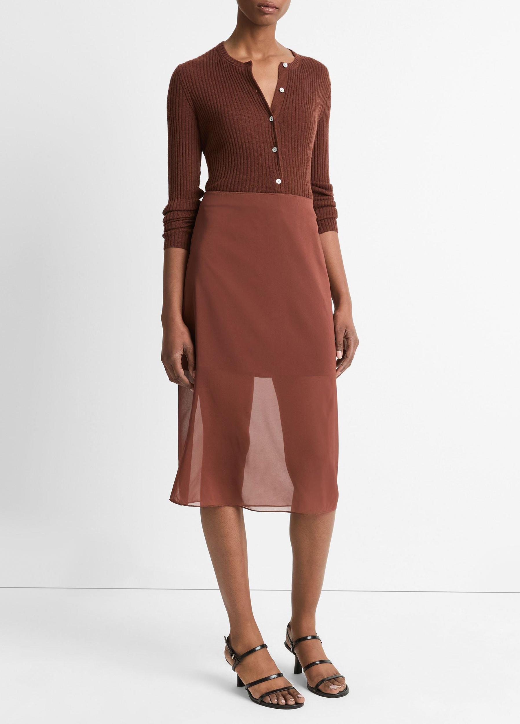 Womens Sheer Stretch-Silk Overlay Skirt, Deep Rosewood, Size 6 Vince Product Image