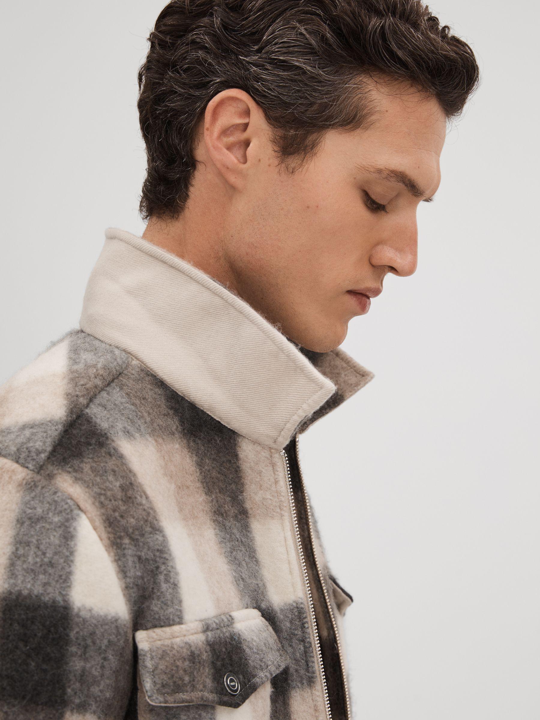 Brushed Check Overshirt in Oatmeal/Grey Product Image