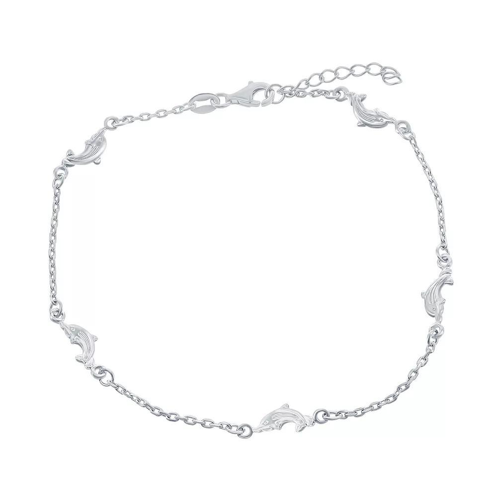 Sterling Silver Dolphins Anklet, Women's, Size: 9" Product Image
