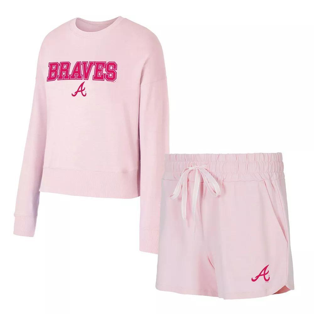 Women's Concepts Sport  Pink Atlanta Braves Elevation Tri-Blend Long Sleeve T-Shirt & Shorts Set, Size: XL Product Image