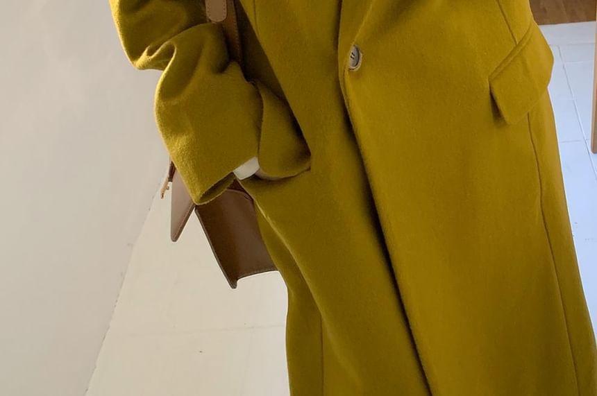Peak Lapel Plain Midi Button Wrap Coat Product Image