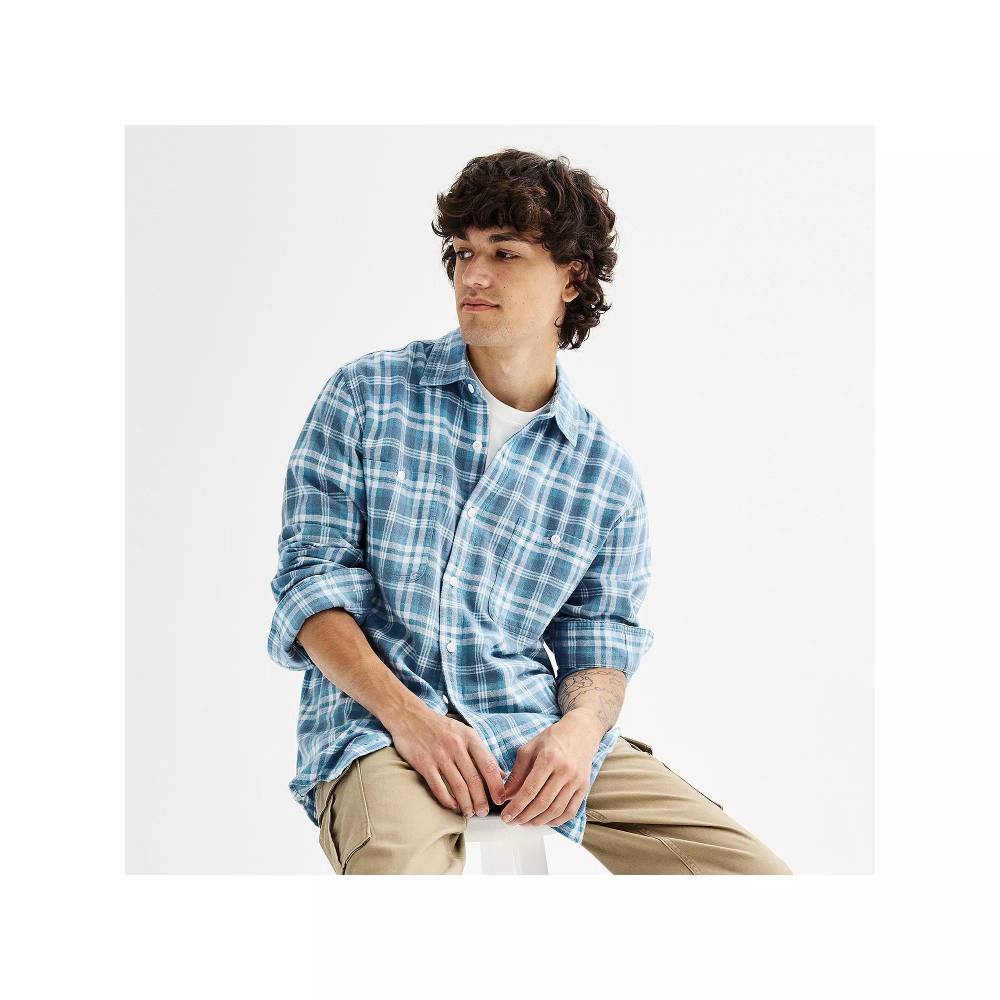 Men's Sonoma Goods For Life® Supersoft Flannel Button-Down Shirt, Size: Small, Light Blue Plaid Product Image