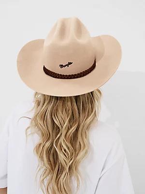 Women's Suede Braid Band Cowboy Hat in Beige Product Image