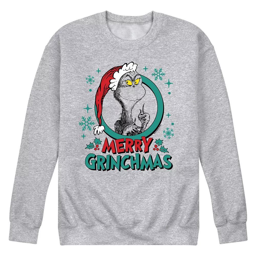 Mens Dr. Seuss The Grinch Merry Grinchmas Fleece Sweatshirt Grey Gray Product Image