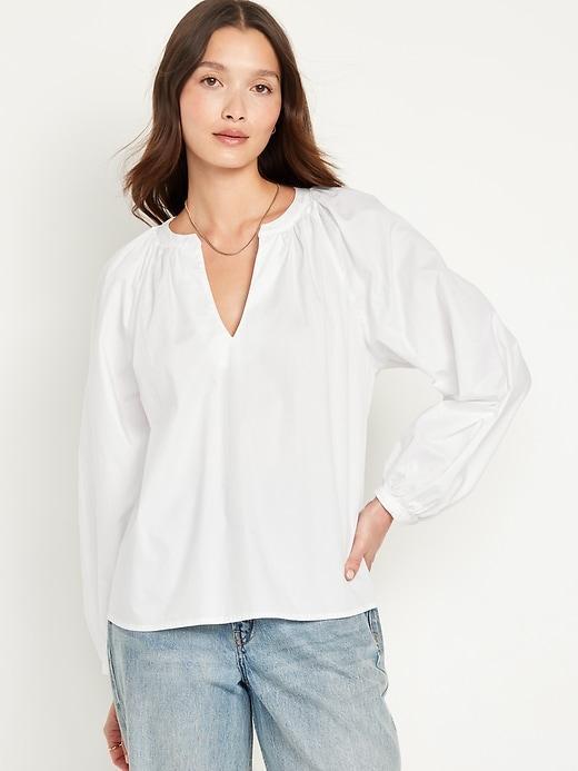 Long-Sleeve Split-Neck Top Product Image