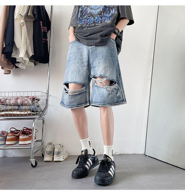 Mid Rise Distressed Washed Denim Shorts Product Image