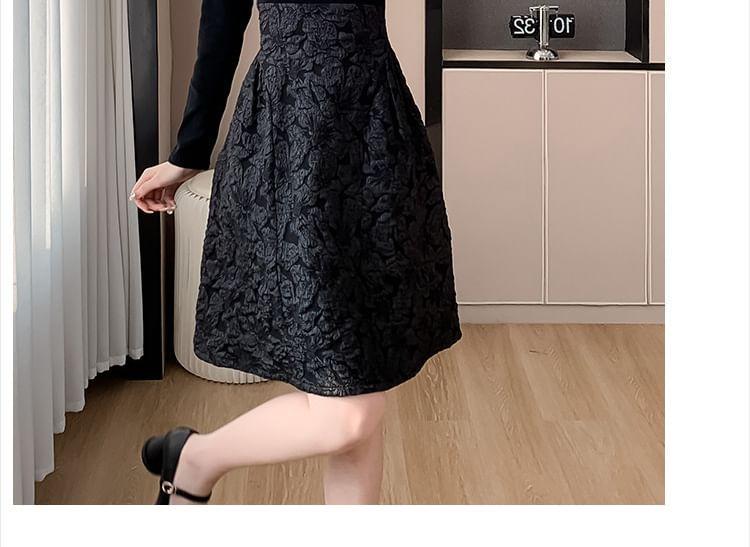 Long-Sleeve Crewneck Jacquard Knit A-Line Dress Product Image