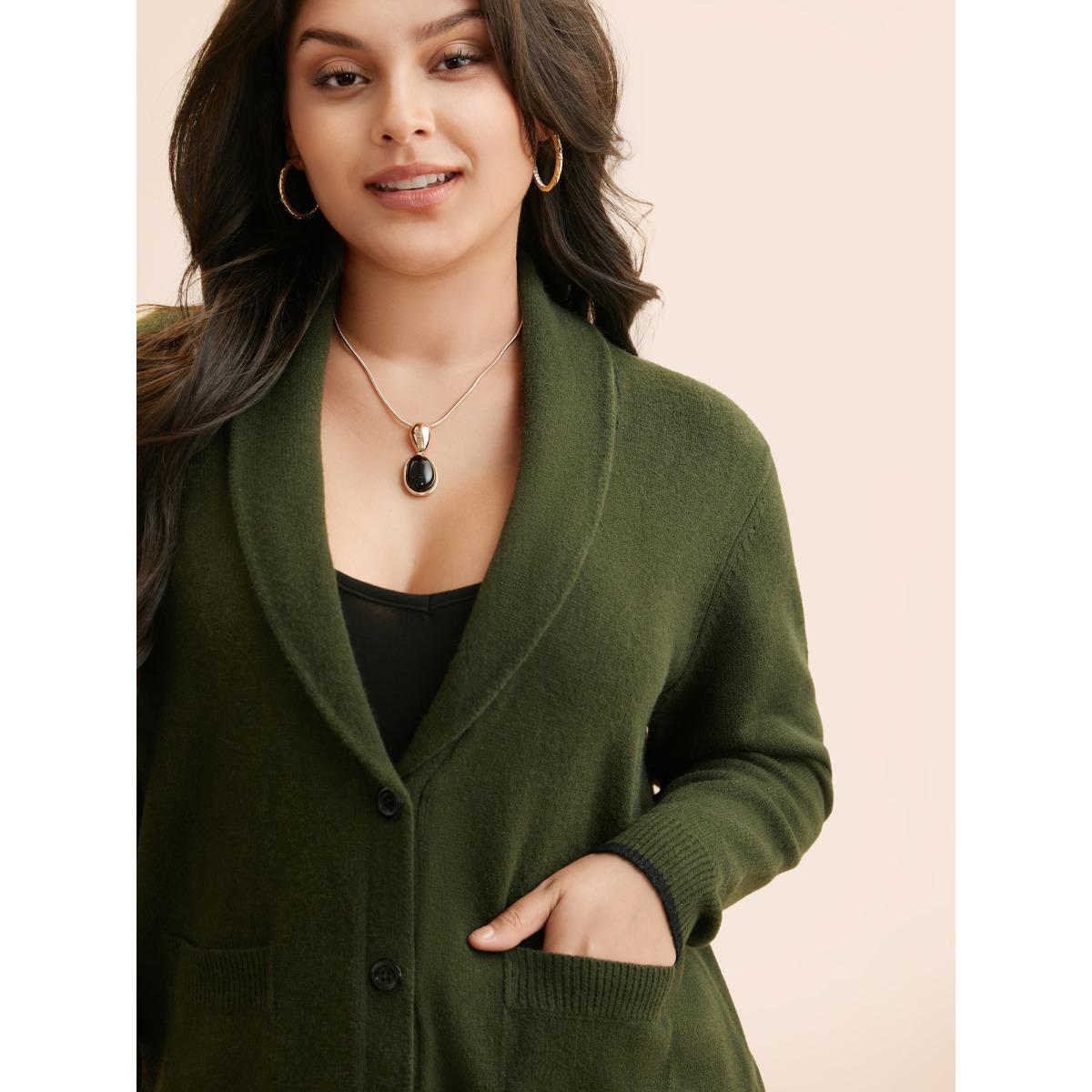 Plus Size Supersoft Essentials Solid Shawl Collar Cardigan ArmyGreen Women Casual Loose Long Sleeve Everyday Cardigans BloomChic 18-20/2X Product Image