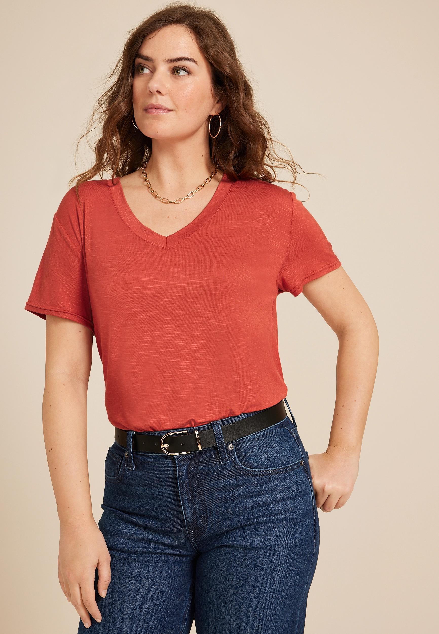 Maurices Womens XX Large Size 24/7 V Neck Tee Red Product Image