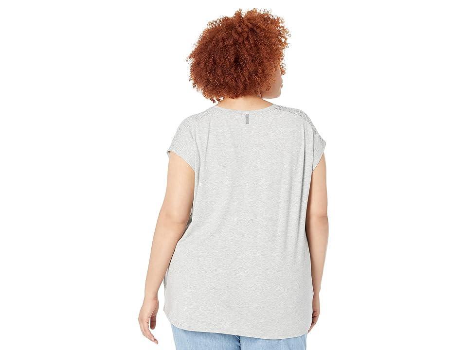 L.L.Bean Plus Size Beyond Soft Short Sleeve V-Neck Tee (Light Heather) Women's Clothing Product Image