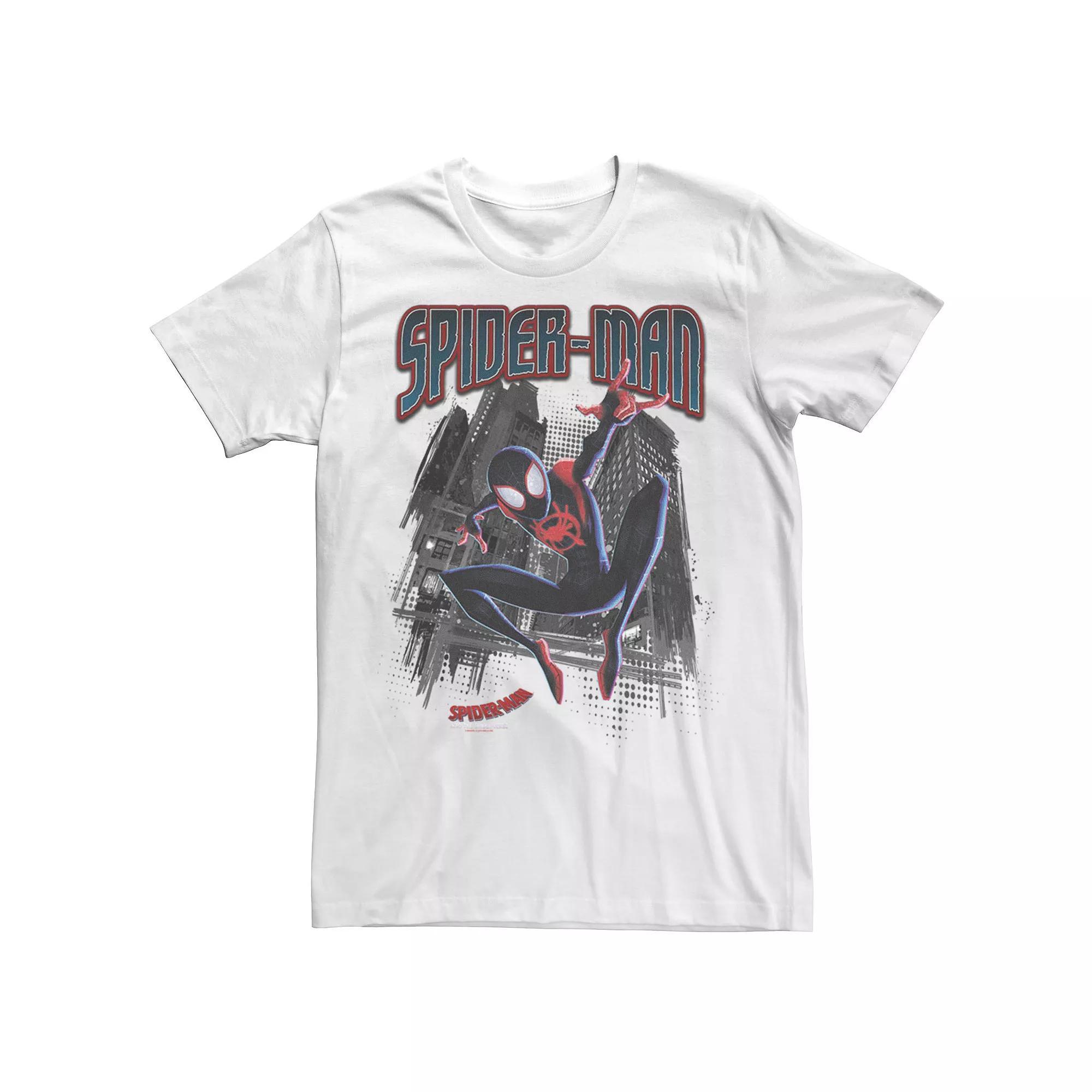 Men's Marvel Into The Spider-Verse Neon Skyline Tee, Size: Small, White Product Image