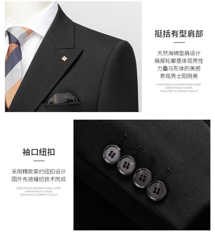 Set: Plain Double-Breasted Blazer + Mid Rise Tapered Dress Pants Product Image