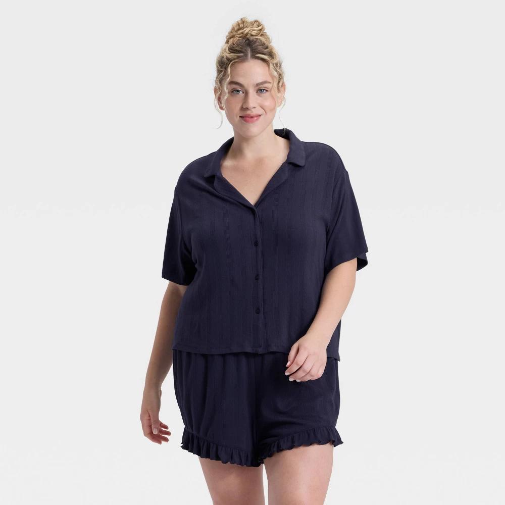 Women's Pointelle Notch Collar Shirt and Shorts Pajama Set - Wild Fable™ Product Image