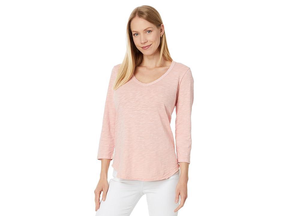 Mod-o-doc 3/4 Sleeve V-Neck Tee with Curved Hem (Teal Lagoon) Women's Clothing Product Image