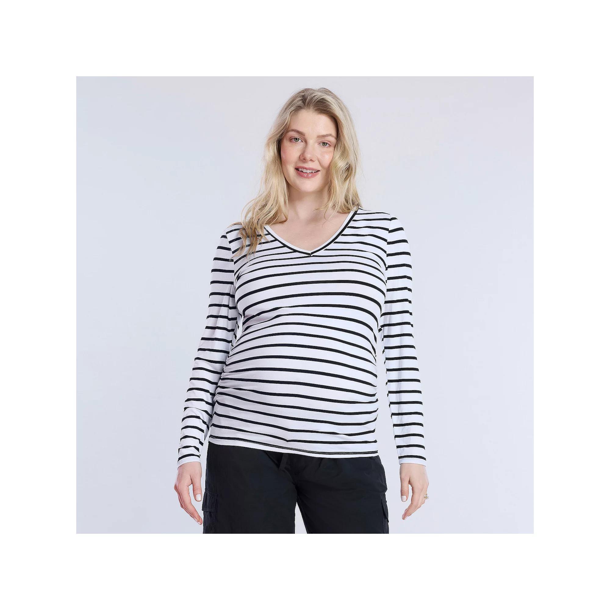 Maternity Motherhood® V-Neck Side Ruched Long Sleeve Tee, Women's, Size: Medium-Mat, White Product Image