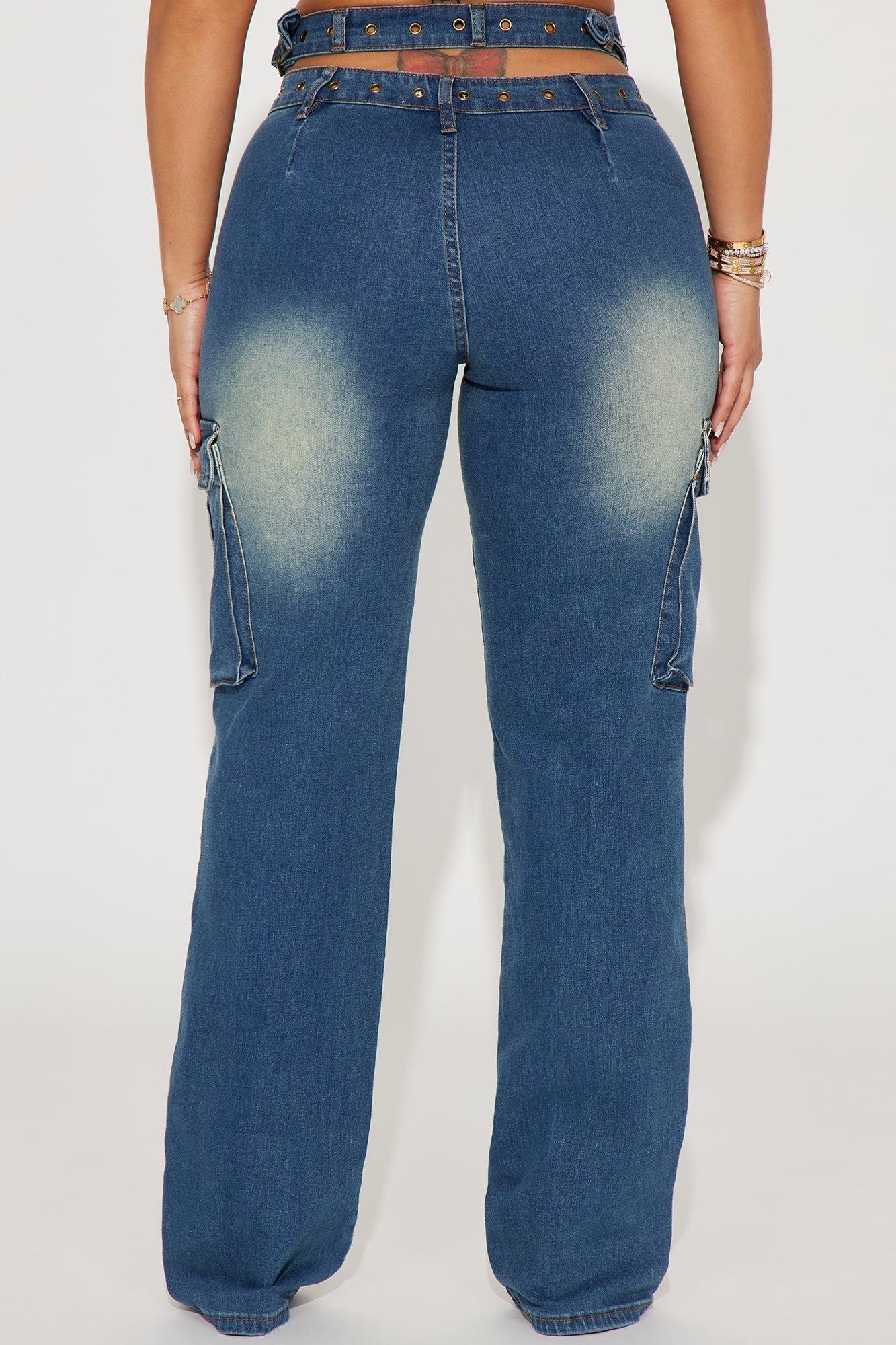 Burning Desire Belted Cargo Jean - Medium Wash Product Image