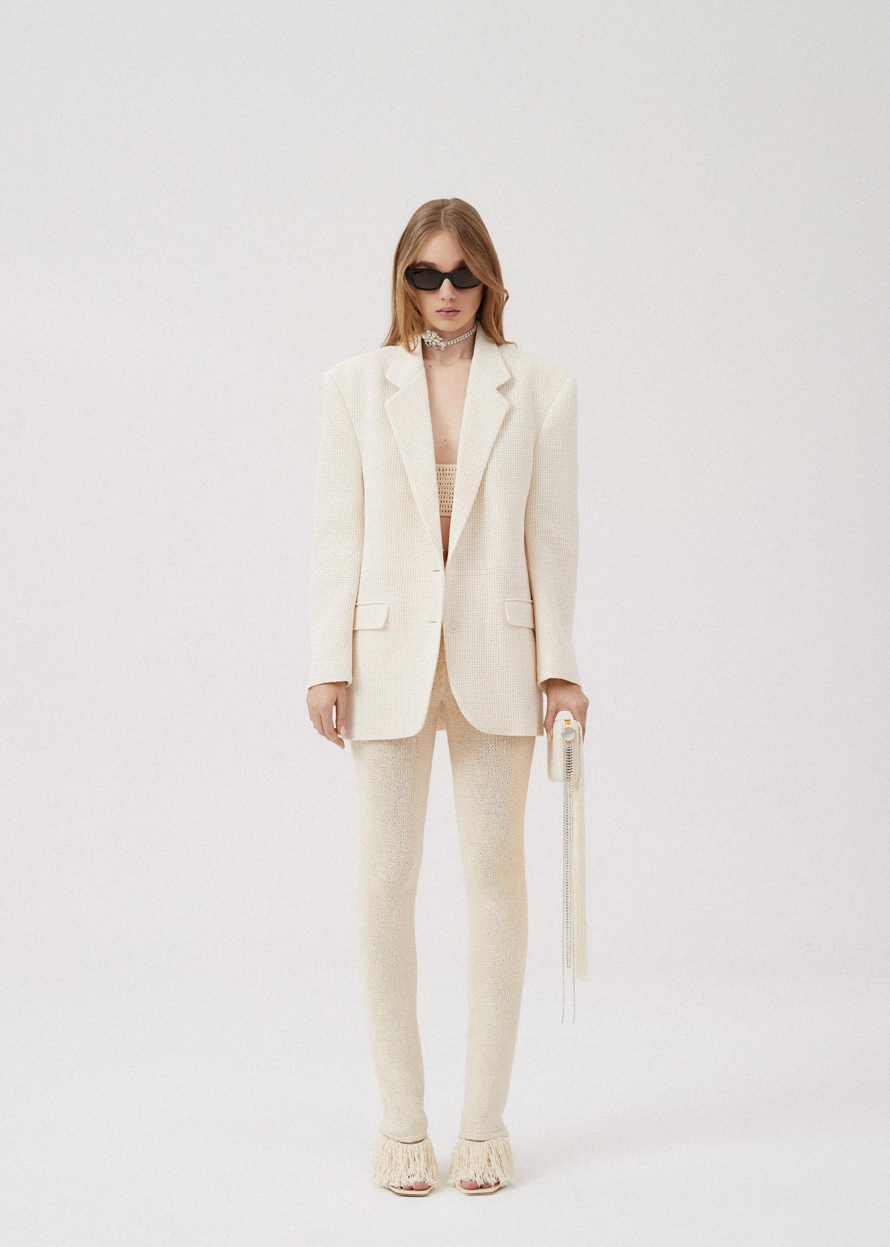 Tailored oversized handwoven blazer in cream Product Image