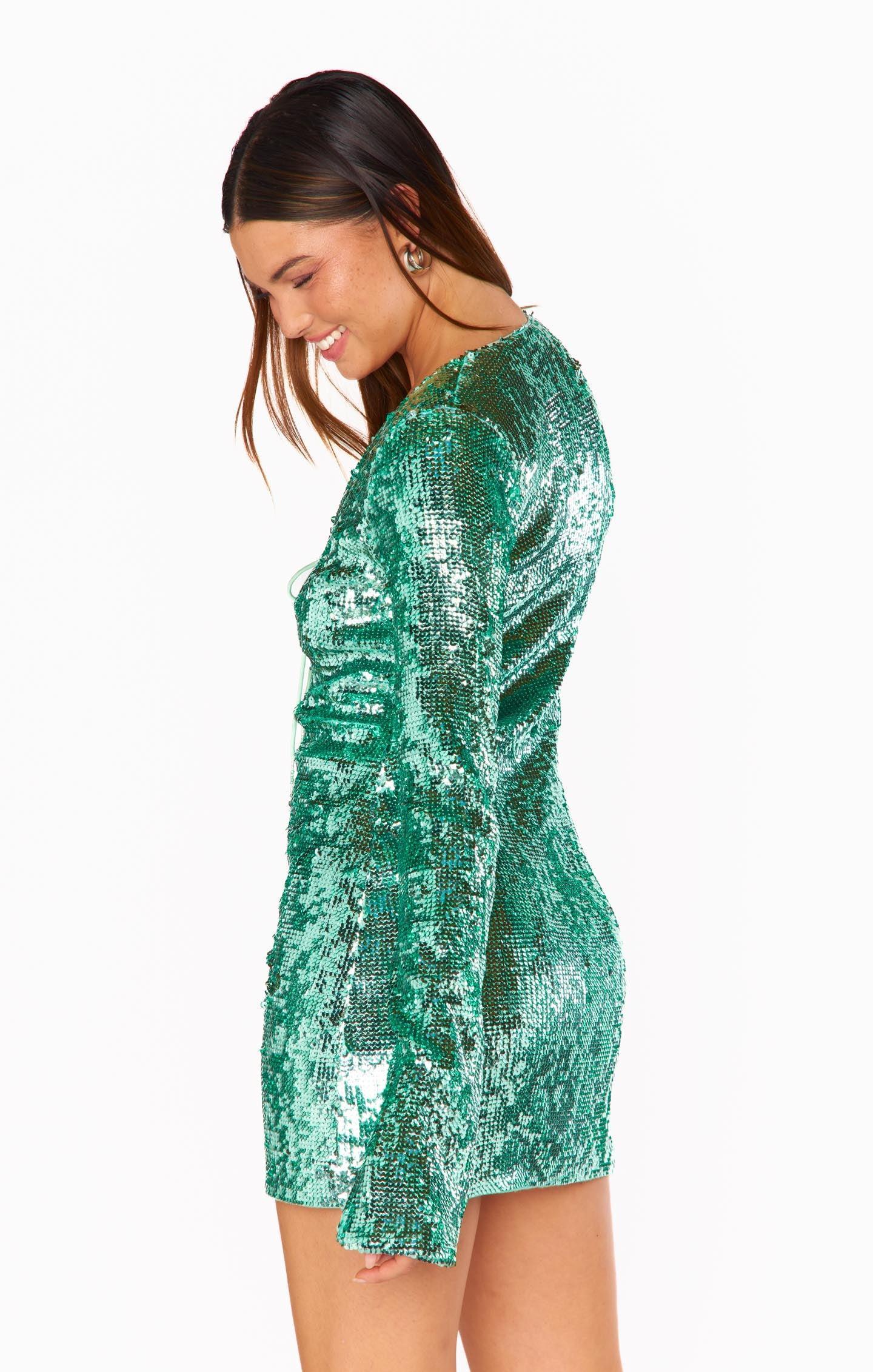 Matilda Mini Dress ~ Aqua Liquid Sequins Product Image