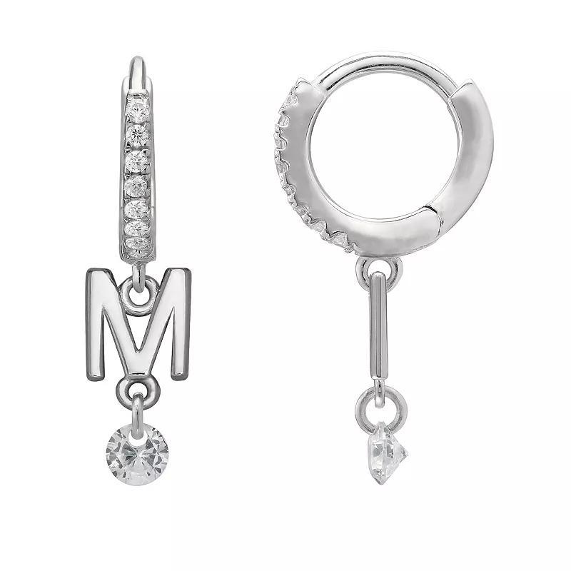 PRIMROSE Sterling Silver Initial Huggie Hoop Drop Earrings, Women's, Sterling Silver U Product Image