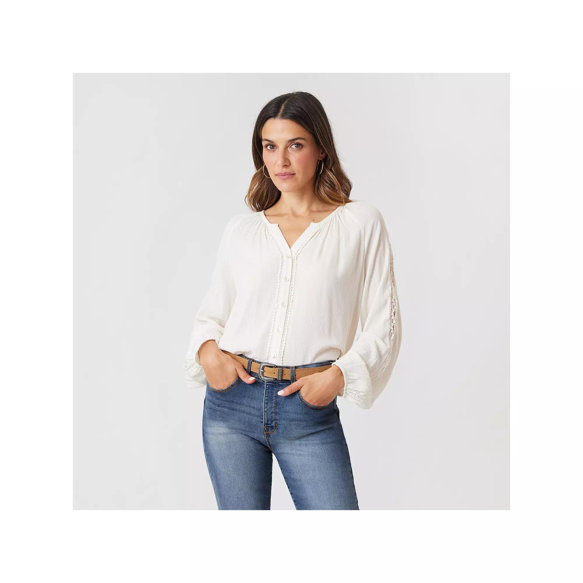 Women's Angels Forever Young Hazel Button Down Blouse, Size: Small, Whisper White Product Image