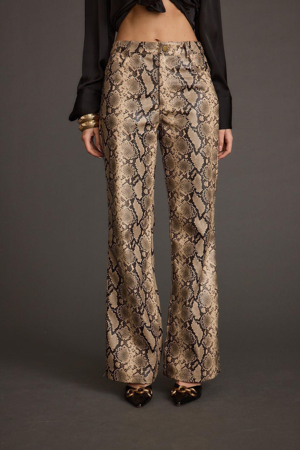 Viper Room Cream Snake Print Vegan Leather Pants Product Image