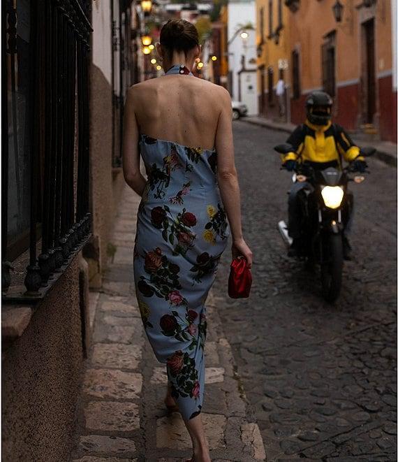 Damaris Bailey Helena Rose Print Halter Neck Sleeveless Sheath Wrap Dress Product Image