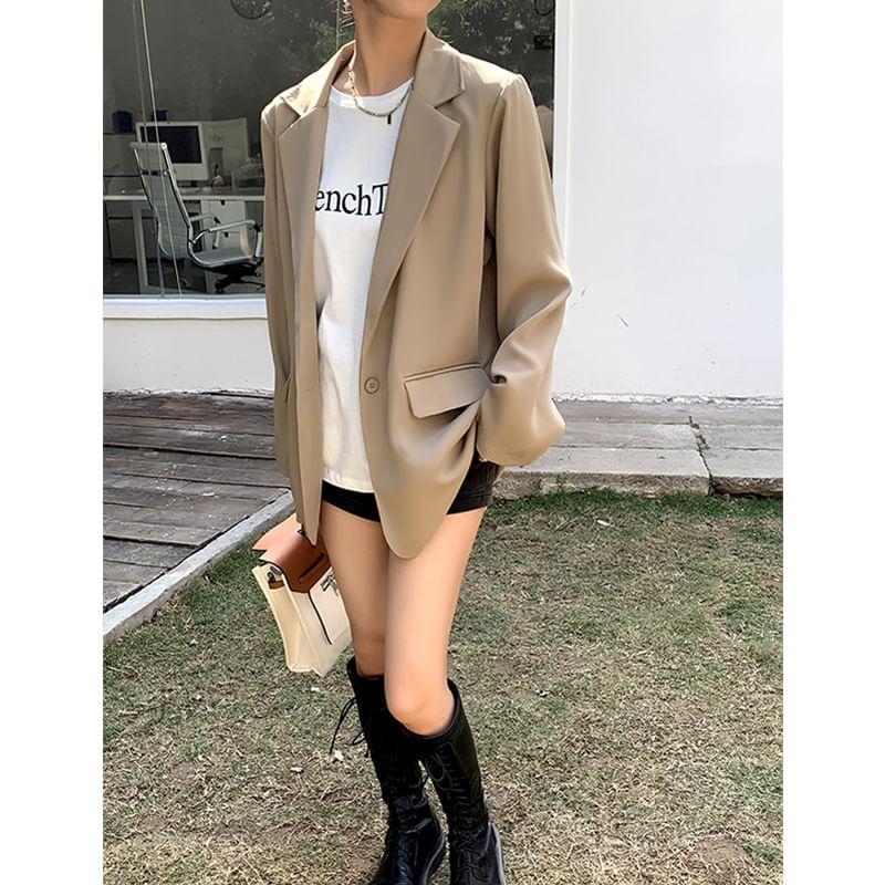 Lapel Collar Plain Single Button Blazer Product Image