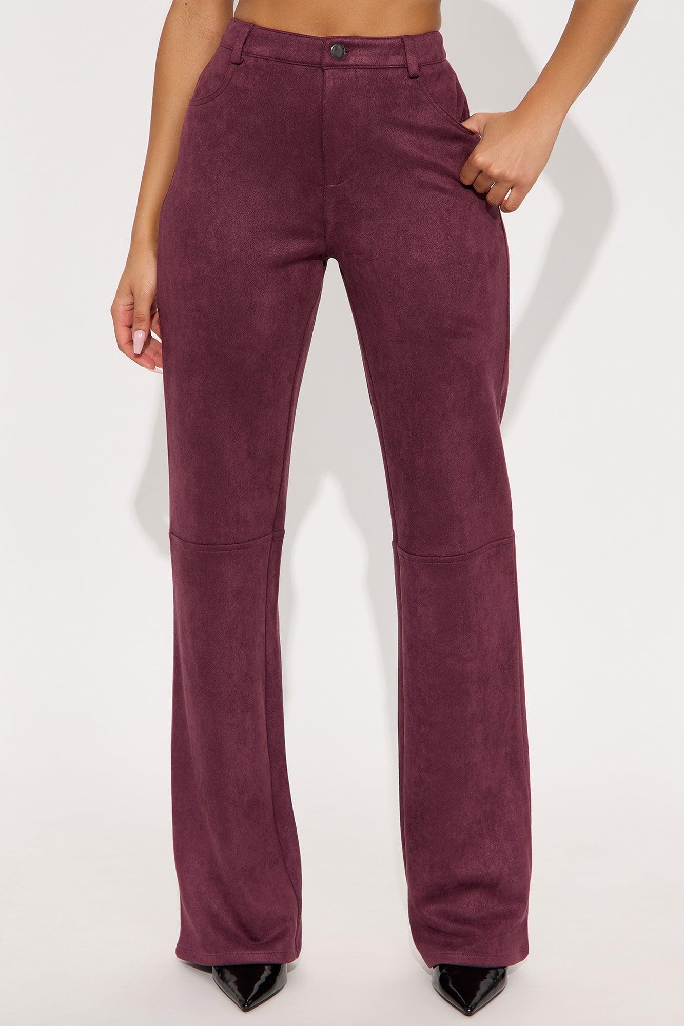 Gianna Faux Suede Wide Leg Pant - Wine Product Image