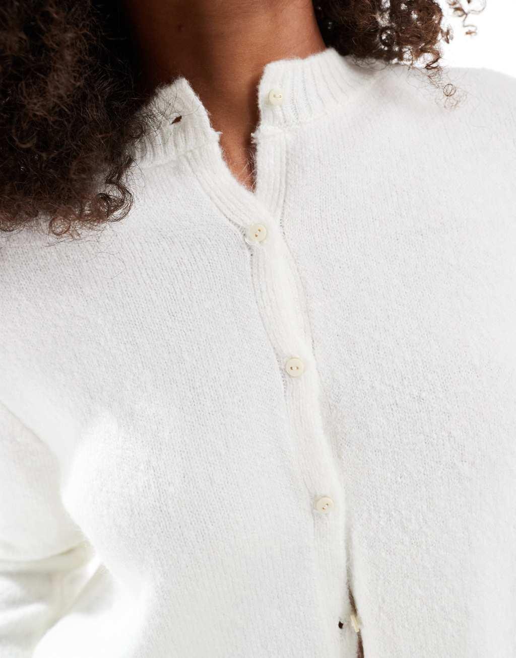 ASOS DESIGN fluffy knit cardigan in cream Product Image