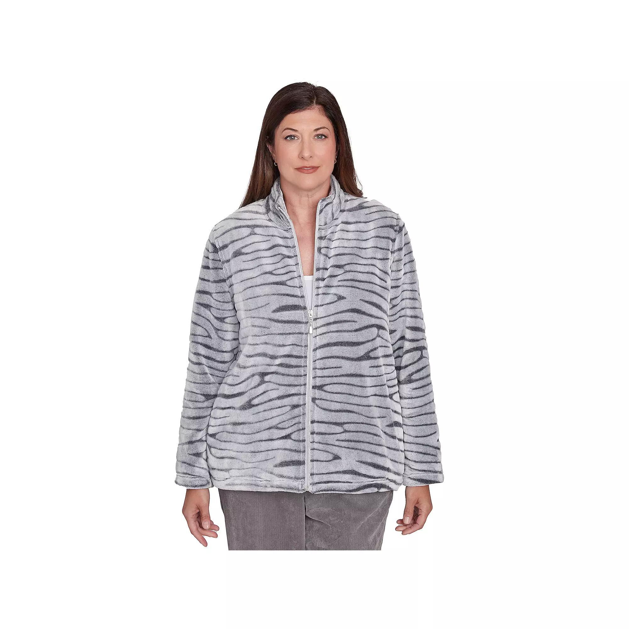 Women's Alfred Dunner Fuzzy Animal Print Jacket, Size: Large, Grey Product Image