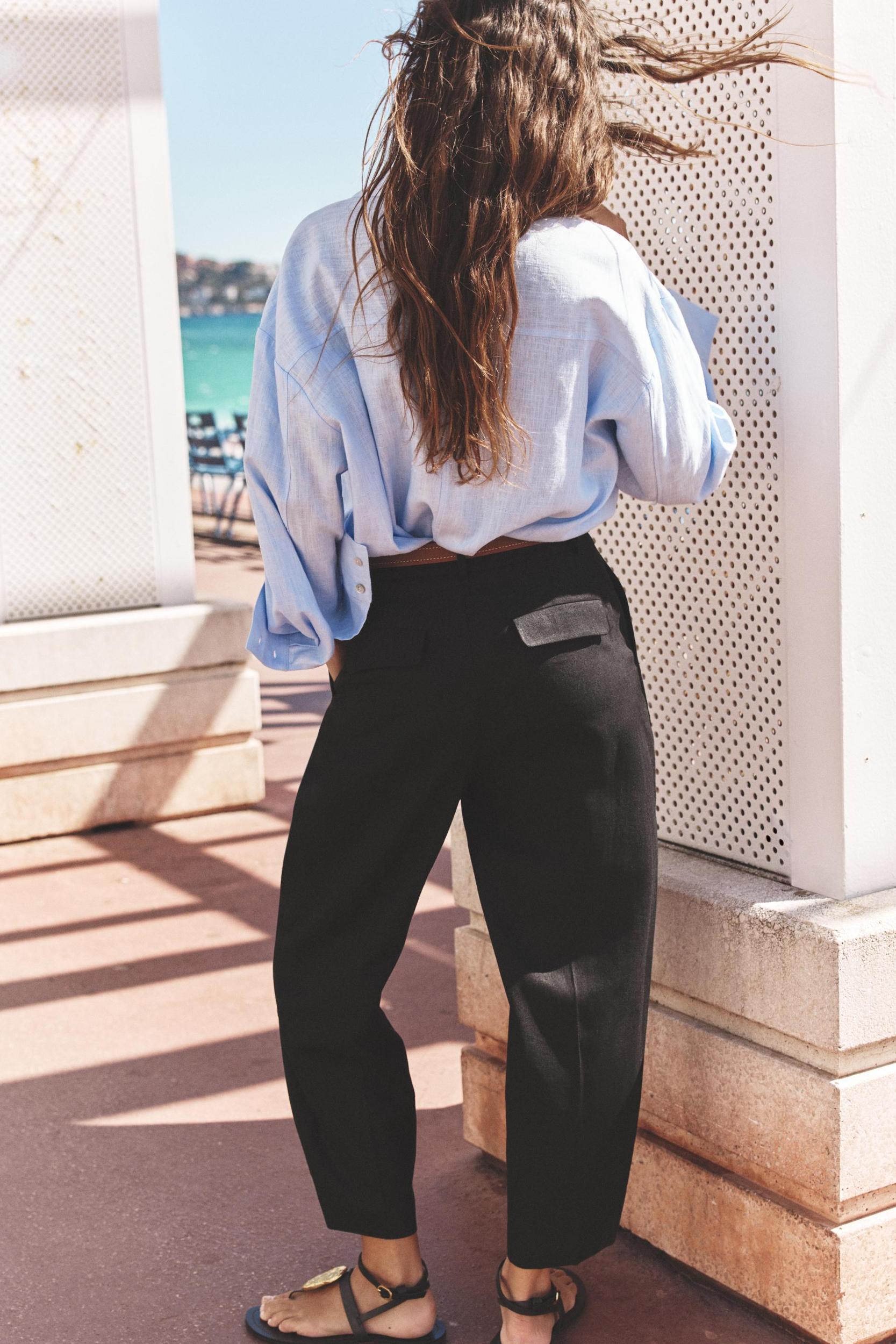 LINEN STRAIGHT LEG PANTS WITH BELT Product Image